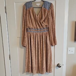Orange Creek Peach and Blue Long Sleeve Dress